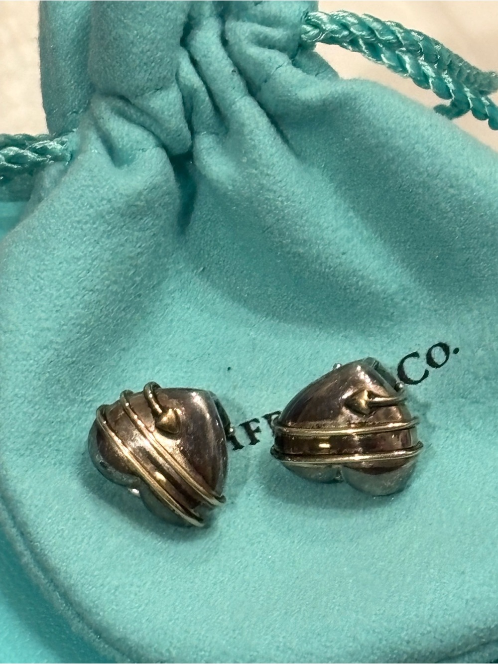 Vintage Tiffany & Co. Silver and 18k Cupids Heart Clip Earrings